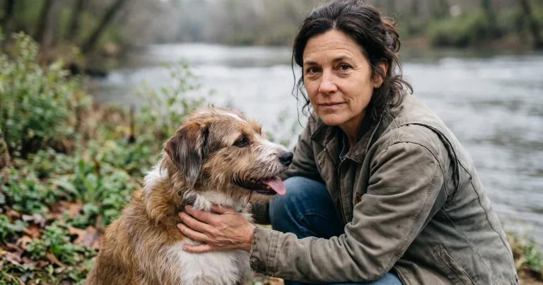 treatment resistant depression near me in marietta ga A woman crouches by a quiet riverbank with her dog, reflecting on treatment-resistant depression in Marietta, GA.